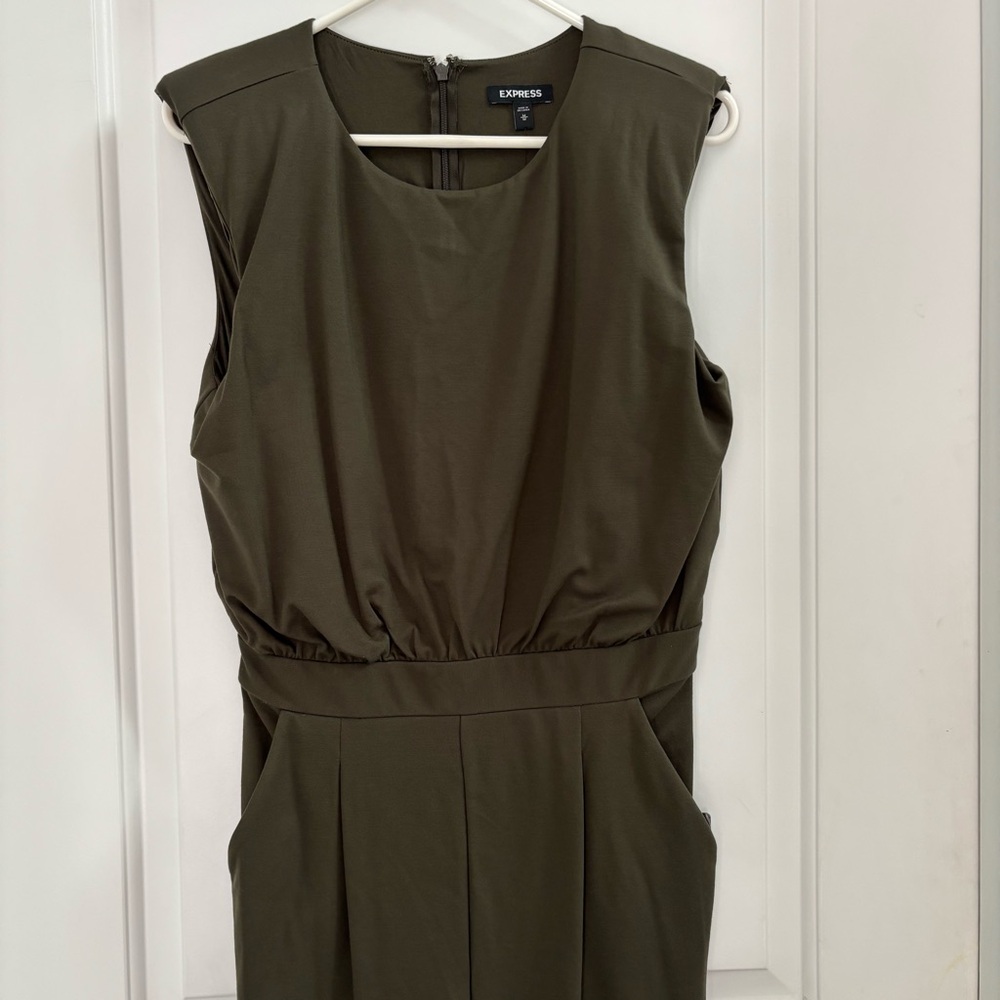 Express Olive Green Sleeveless Jumpsuit Pockets